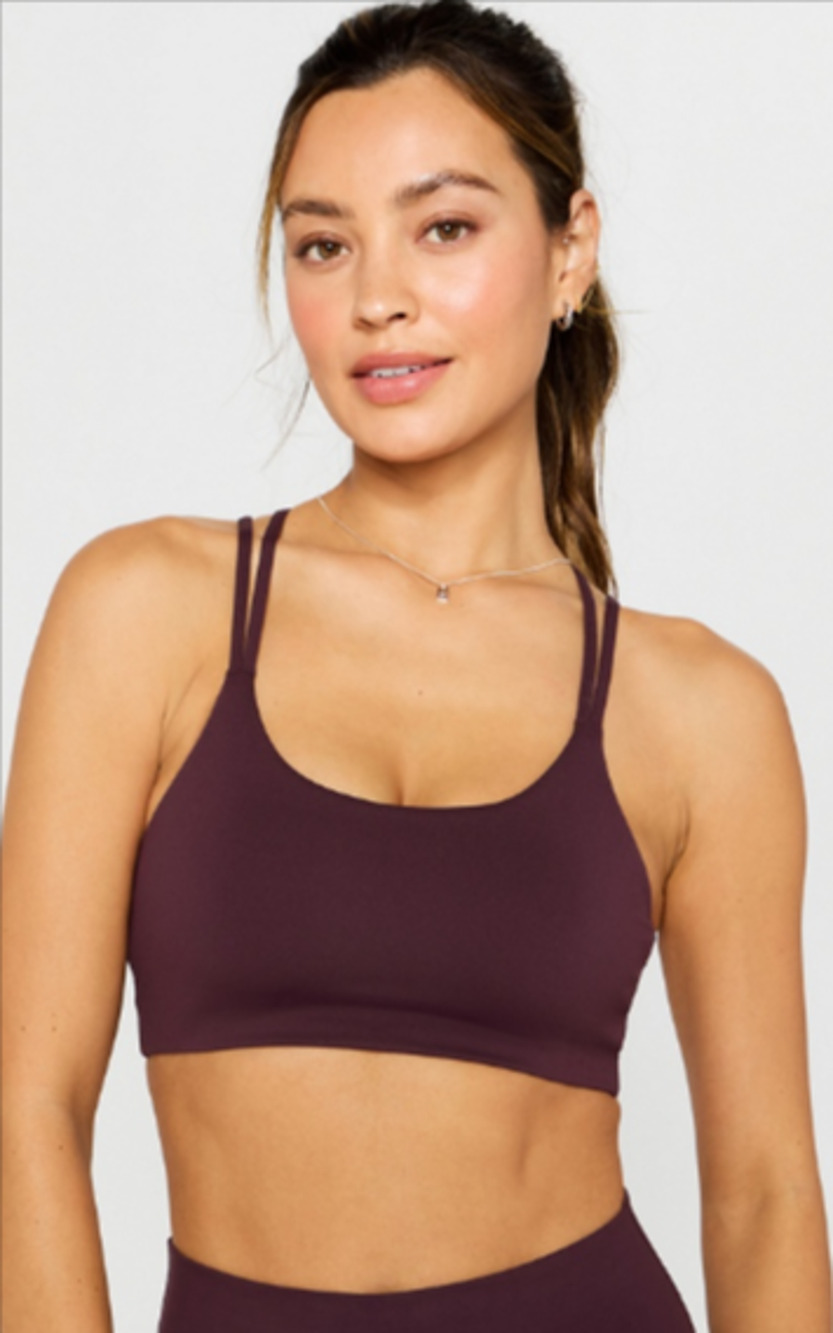 Fabletics Strappy Low Impact Sports Bra Plum Burgundy Maroon XS 00-2